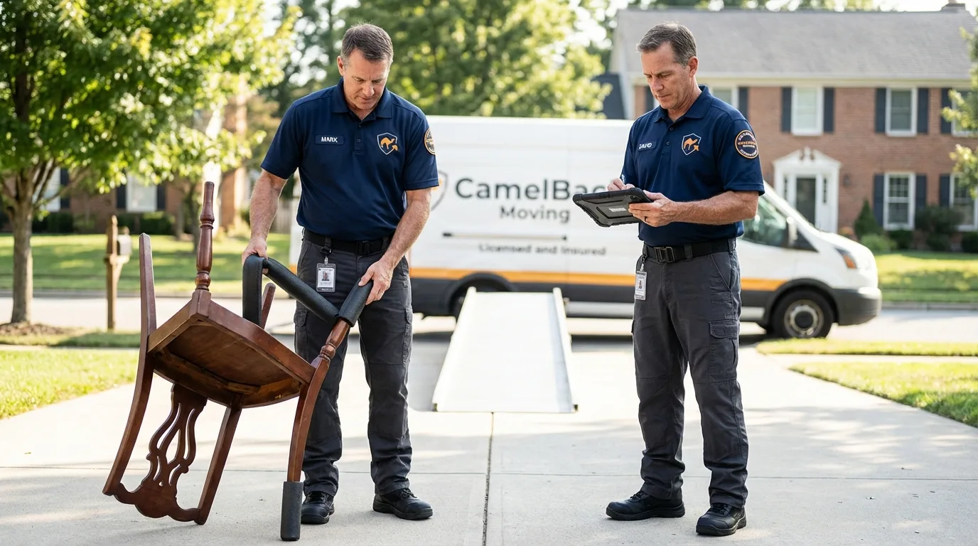 Movers inspecting furniture for damage prevention before loading in Lewisburg, TN