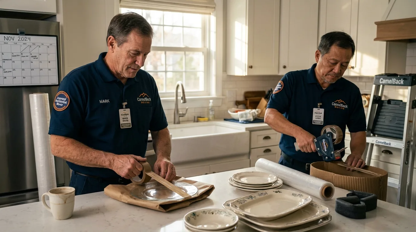 Professional crew packing kitchen dishware in Lewisburg, TN
